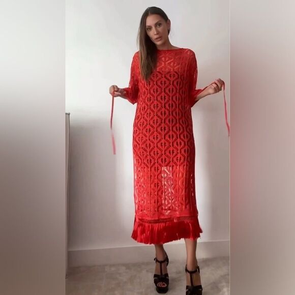 Zara long fringed open knit tunic - Picture 2 of 8